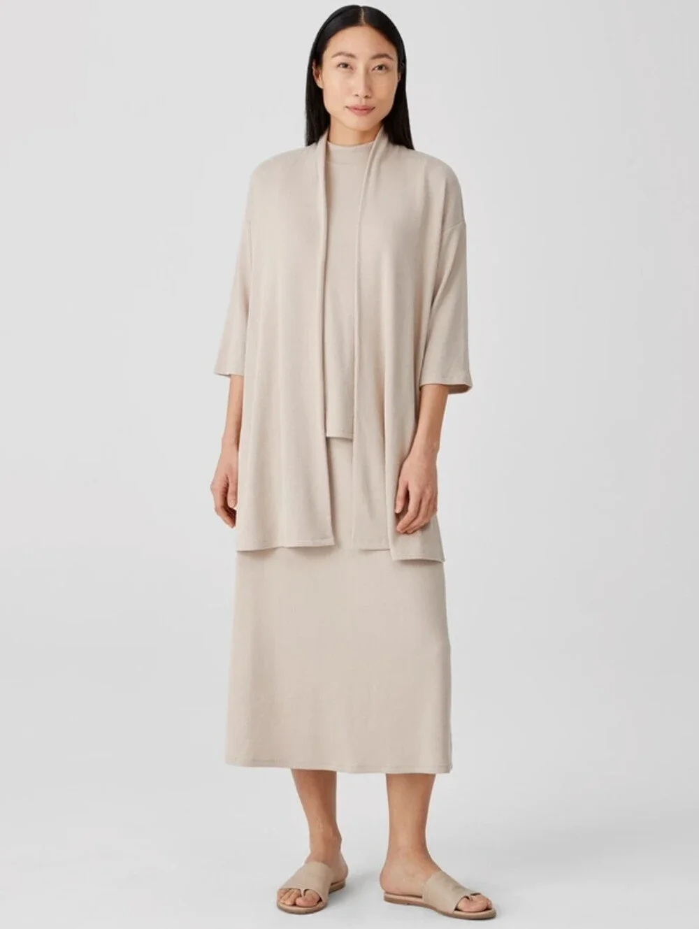 Eileen Fisher Ribbed Organic Cotton Blend Jacket In Chalk Light Tan Sz 2X $228 - Picture 2 of 12
